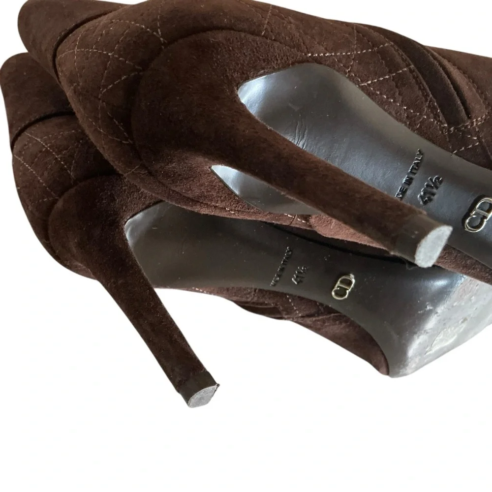 Christian Dior suede ankle boots brown graphic cannage pattern zip closure 40.5 - Picture 6 of 12